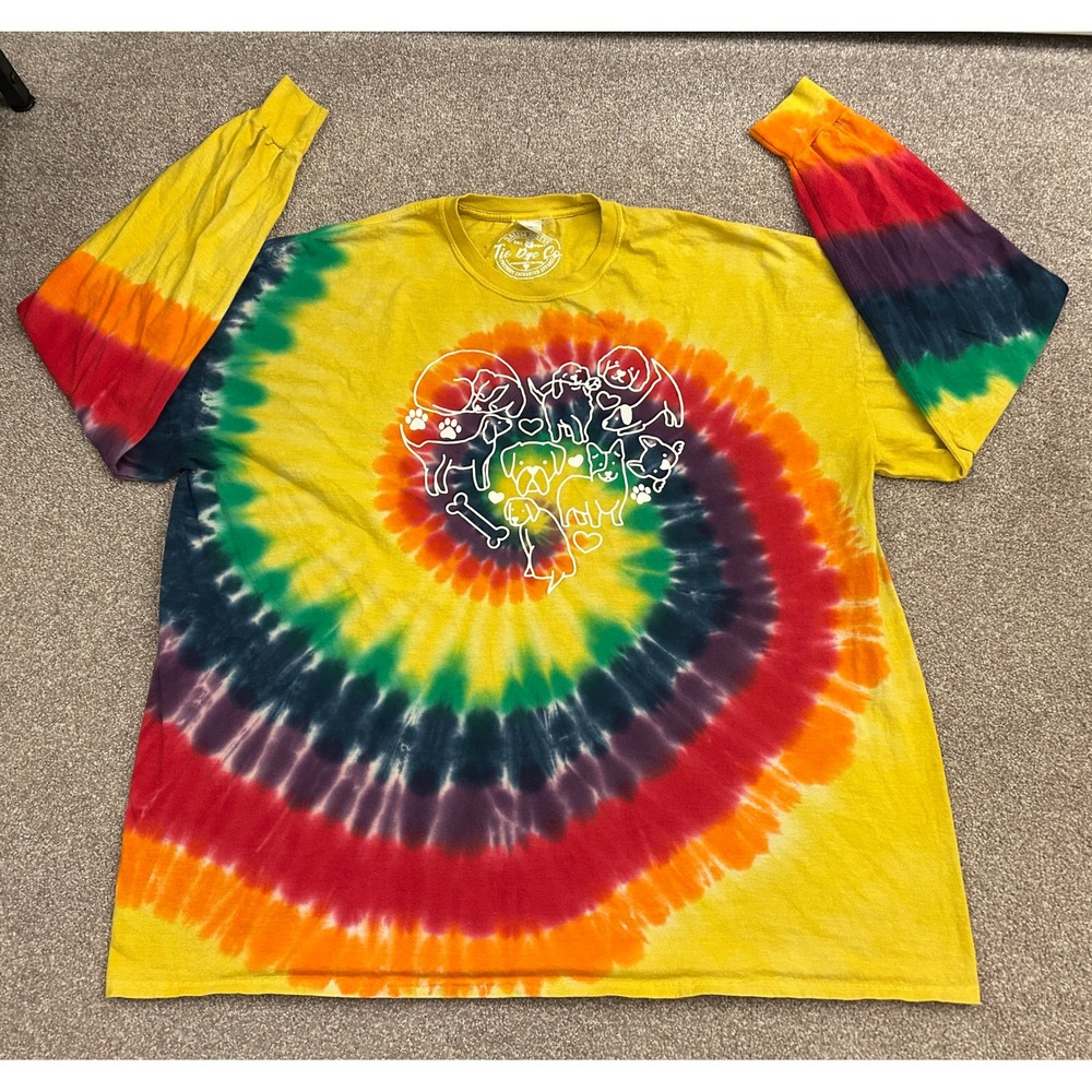 Salem Sisters Tie Dye Co Dog Heart Shirt Unisex 4XL Rainbow Long Sleeve Tee